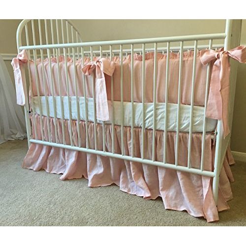  SuperiorCustomLinens Ballet Slipper Pink Baby Bedding - Crib Bumpers, Crib Skirt, Crib Sheets, Handmade Natural Linen Crib Bedding Set, Pink Baby Bedding Set, FREE SHIPPING