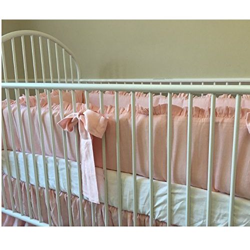  SuperiorCustomLinens Ballet Slipper Pink Baby Bedding - Crib Bumpers, Crib Skirt, Crib Sheets, Handmade Natural Linen Crib Bedding Set, Pink Baby Bedding Set, FREE SHIPPING