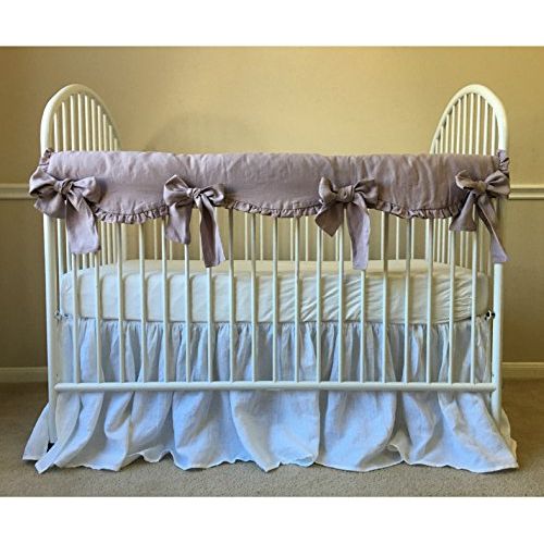  SuperiorCustomLinens Orchid Linen Crib Rail Guard - Scalloped with ruffle hem, Crib Rail Cover for Teething, Handmade Bumperless Crib Bedding Set, Baby Bedding Set, FREE SHIPPING