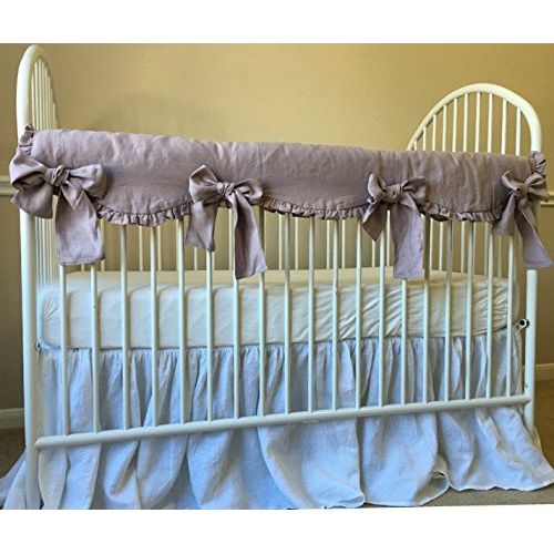  SuperiorCustomLinens Orchid Linen Crib Rail Guard - Scalloped with ruffle hem, Crib Rail Cover for Teething, Handmade Bumperless Crib Bedding Set, Baby Bedding Set, FREE SHIPPING