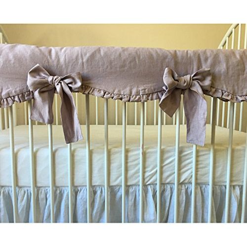  SuperiorCustomLinens Orchid Linen Crib Rail Guard - Scalloped with ruffle hem, Crib Rail Cover for Teething, Handmade Bumperless Crib Bedding Set, Baby Bedding Set, FREE SHIPPING