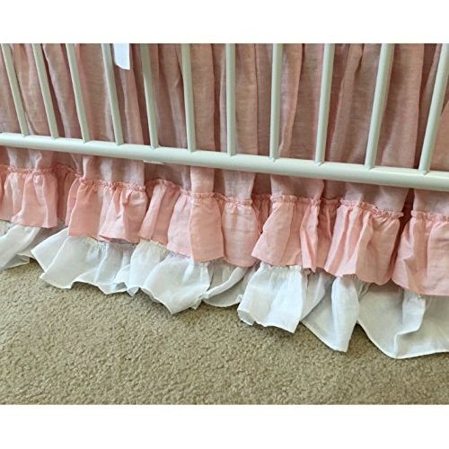  SuperiorCustomLinens Ballet Slipper Pink and White Baby Bedding - Crib Bumpers, Crib Skirt, Crib Sheets, Handmade Natural Linen Crib Bedding Set, 2 Tone Baby Bedding Set, FREE SHIPPING