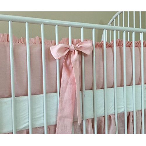  SuperiorCustomLinens Pink Ruffle Baby Bedding Set - Crib Bumpers, Crib Skirt, Crib Sheets, Handmade Natural Linen Crib Bedding Set, Linen Baby Bedding Set, FREE SHIPPING