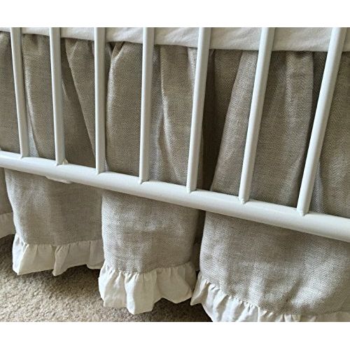  SuperiorCustomLinens Natural Linen Crib Rail Guard - Scalloped with ruffle hem, Crib Rail Cover for Teething, Handmade Bumperless Crib Bedding Set, Baby Bedding Set, FREE SHIPPING