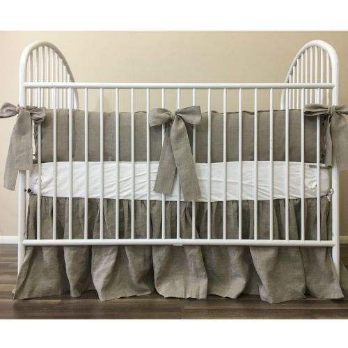  SuperiorCustomLinens Dark Linen Baby Bedding Set with Sash Ties, Rustic Nursery Charm!