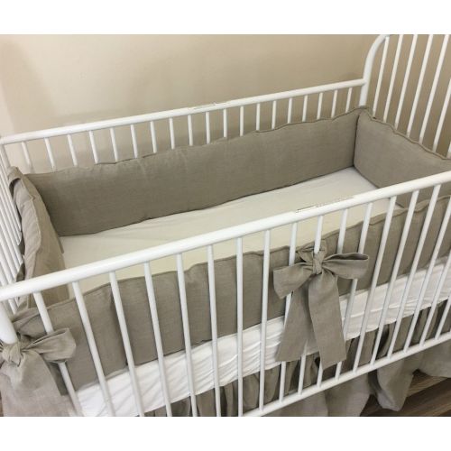  SuperiorCustomLinens Dark Linen Baby Bedding Set with Sash Ties, Rustic Nursery Charm!