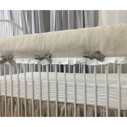  SuperiorCustomLinens Linen Rail Cover trimmed with white ruffles and dark linen ties, Rustic charm, FREE SHIPPING