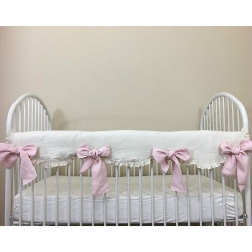  SuperiorCustomLinens Cream Linen Rail Cover Scalloped with Blush Pink Bow Ties  Mix and Match Your Way, FREE SHIPPING