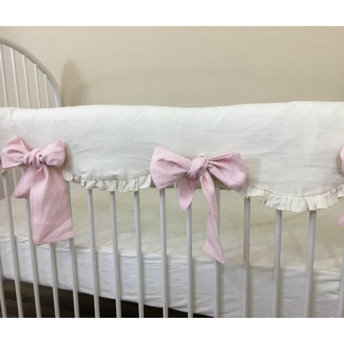  SuperiorCustomLinens Cream Linen Rail Cover Scalloped with Blush Pink Bow Ties  Mix and Match Your Way, FREE SHIPPING