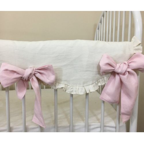  SuperiorCustomLinens Cream Linen Rail Cover Scalloped with Blush Pink Bow Ties  Mix and Match Your Way, FREE SHIPPING