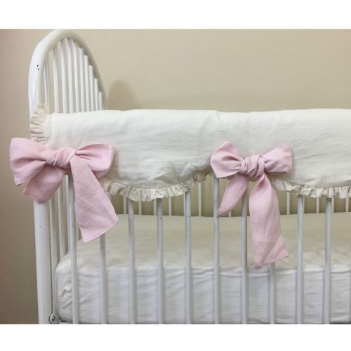  SuperiorCustomLinens Cream Linen Rail Cover Scalloped with Blush Pink Bow Ties  Mix and Match Your Way, FREE SHIPPING