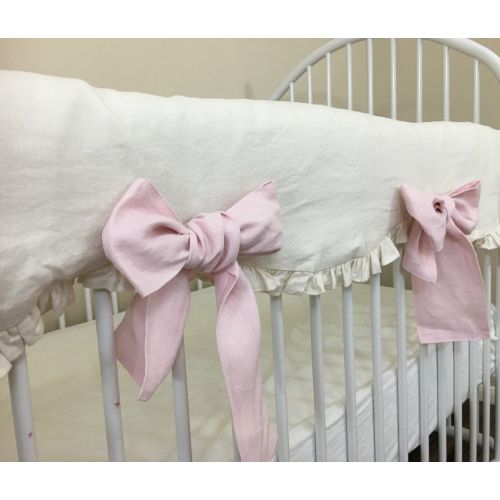  SuperiorCustomLinens Cream Linen Rail Cover Scalloped with Blush Pink Bow Ties  Mix and Match Your Way, FREE SHIPPING