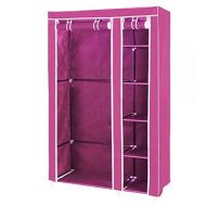 Clothes Portable Wardrobe Storage Organizer with Shelves Rose Red [US Warehouse] by Superjune