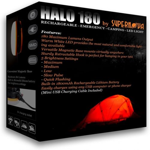  [아마존베스트]Supernova Halo 180 Extreme Rechargeable LED Camping and Emergency Lantern - The Brightest, Most Versatile, and Compact Utility Lantern Available - Perfect for Backpacking - Emergen