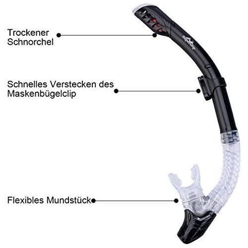  Supertrip Premium Schnorchelset Erwachsene Taucherbrille mit Schnorchel Tauchset Tauchmaske mit Kamera Halterung Tauchen Dry Schnorcheln Set