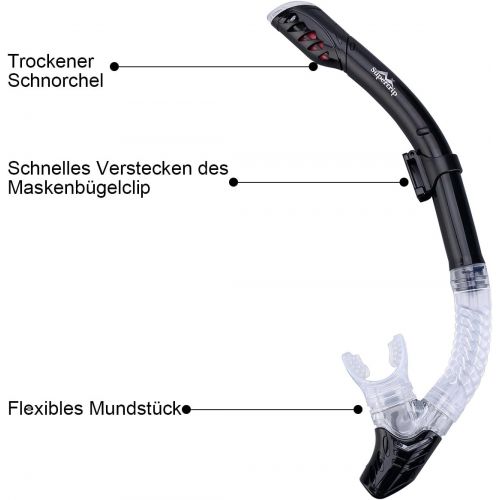  Supertrip Premium Schnorchelset Erwachsene Taucherbrille mit Schnorchel Tauchset Tauchmaske mit Kamera Halterung Tauchen Dry Schnorcheln Set