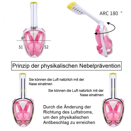  Supertrip Schnorchelmaske Tauchermaske mit 180-Grad-Sicht mit verstellbarem fuer den ganzen Kopf oder Gesicht,unterstuetzen Kamera, tauchermaske mit schnorchel Anti-Fog und Anti-Leck