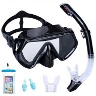 Supertrip Premium Schnorchelset Erwachsene_Taucherbrille mit Schnorchel gehartete Anti-Beschlag Glaser Taucherbrille Wasserdichte Tauchmaske und trockenem Schnorchel Set mit 2 Mund