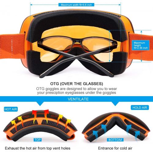  [아마존 핫딜] Supertrip 수퍼트립 스키 스노우보드 고글 안경 위에 남자와 여성을 위한 눈 고글 안개 방지 100% 자외선 차단 이중 렌즈 교체 가능 스키 렌즈