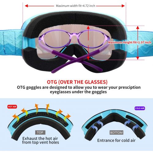  Supertrip Kids Ski Goggles Boys & Girls Over The Glasses Anti Fog Snow Goggles