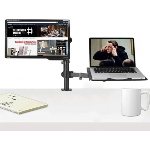  [아마존베스트]Suptek Full Motion Computer Monitor and Laptop Riser Desk Mount Stand, Height Adjustable (400mm), Fits 13-27 inch Screen and up to 17 inch Notebooks, VESA 75/100, up to 22lbs for E