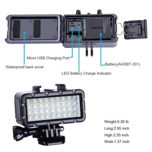  [아마존 핫딜]  [아마존핫딜]Suptig Licht Tauchen Licht High Power Dimmbare Wasserdichte LED Video Licht Fuellen Nachtlicht Tauchen Unterwasser Licht Wasserdicht 147ft (45m) fuer Gopro SJCAM YI Action Kamera