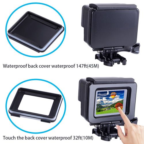  Suptig Replacement Waterproof Case Protective Black Housing Touch housing for GoPro Hero 4 Hero 3+ Hero3 Outside Sport Camera for Underwater Use Water Resistant up to 147ft (45m)