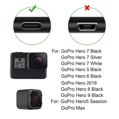  Suptig Charging Cable Type-C Charging Cable 2 Pack Compatible for Gopro Hero 9 Hero 8 Hero 7 Black Gopro Max Hero 7 Silver Hero 7 White Hero 6 Black Gopro Hero 5 Black Hero5 Sessio