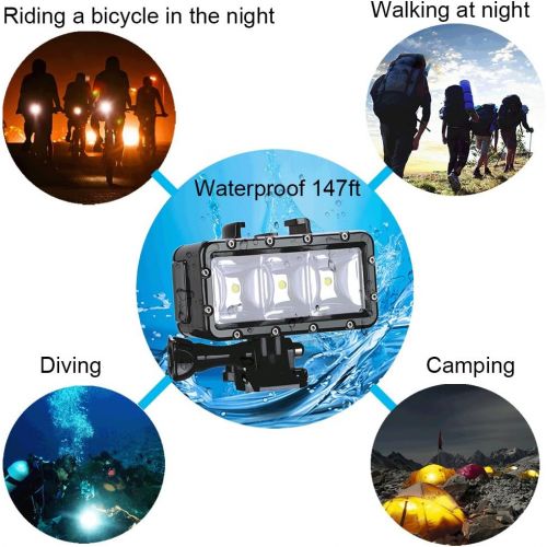  Suptig High Power Dimmable Waterproof LED Video Light Fill Night Light Diving Underwater Light for Gopro Hero8/Hero7/Hero6/Hero5/5S/4/4S/3+/3/2 SJCAM Sj5000 Sj6000 Xiaoyi Cameras