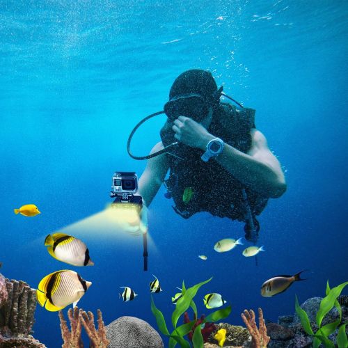  Suptig Waterproof Light High Power Dimmable Dual Battery Waterproof LED Video Light Fill Night Light Diving Underwater Light for Gopro Hero 10 Hero 9 Hero 8 Hero 7Hero 6 Hero 5 Her