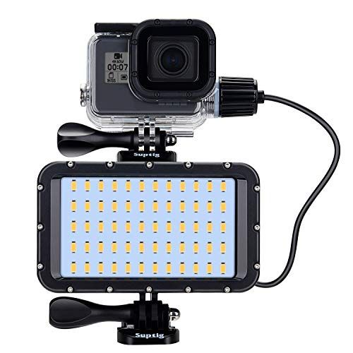  Suptig 60 LED Video Light with 5200mAh Portable Charging Battery, Portable Lighting Waterproof 164ft, Dimmable Light Compatible for Gopro Hero 10 Hero 9 Hero 8 Hero 7 Black Hero 5