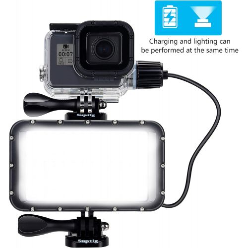  Suptig 60 LED Video Light with 5200mAh Portable Charging Battery, Portable Lighting Waterproof 164ft, Dimmable Light Compatible for Gopro Hero 10 Hero 9 Hero 8 Hero 7 Black Hero 5