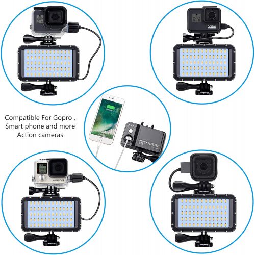  Suptig 60 LED Video Light with 5200mAh Portable Charging Battery, Portable Lighting Waterproof 164ft, Dimmable Light Compatible for Gopro Hero 10 Hero 9 Hero 8 Hero 7 Black Hero 5