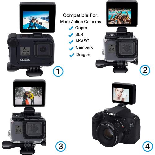  Suptig LCD Screen Selfie LCD Display Screen Compatible for Gopro Hero 10 Hero 9 Hero 8 Hero 7 Hero 6 Hero 5 Hero 4 3+ 3 Hero Session AKASO Campark SLR More Action Cam 2.0inch IP 68