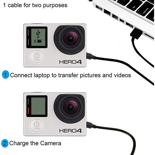  Suptig Charging Cable Mini USB Charging Cable 2 Pack Compatible for Gopro Hero 4 Silver Hero 4 Black Hero 3+ Silver Hero 3+ Black Hero 3 White Hero 3 Black Hero 3 Silver Hero 2 Her