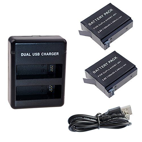  Suptig Battery (2 Pack) and Daul Charger for Gopro HERO4 Black Gopro HERO4 Silver and Gopro AHDBT-401