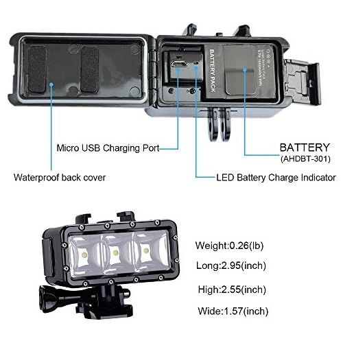  [아마존베스트]Suptig LED Underwater Light, Underwater Light, Waterproof Light, Compatible with GoPro Series, AKASO, Campark, Dragon Action Camera, Waterproof 147 ft (45 m)
