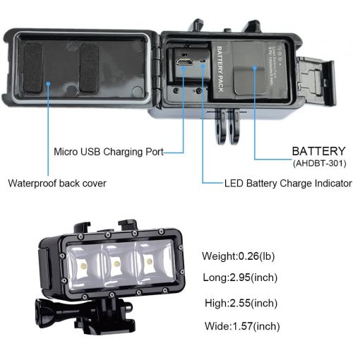  [아마존베스트]Suptig LED Underwater Light, Underwater Light, Waterproof Light, Compatible with GoPro Series, AKASO, Campark, Dragon Action Camera, Waterproof 147 ft (45 m)