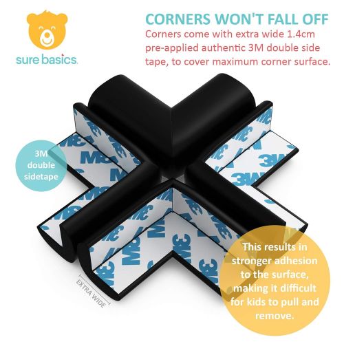  [아마존베스트]Sure Basics Baby Safety Corner Protector, Table Corner Guards, 3M Pre-Taped, Black, 12 Pack