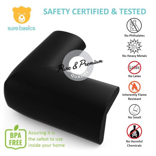  [아마존베스트]Sure Basics Baby Safety Corner Protector, Table Corner Guards, 3M Pre-Taped, Black, 12 Pack