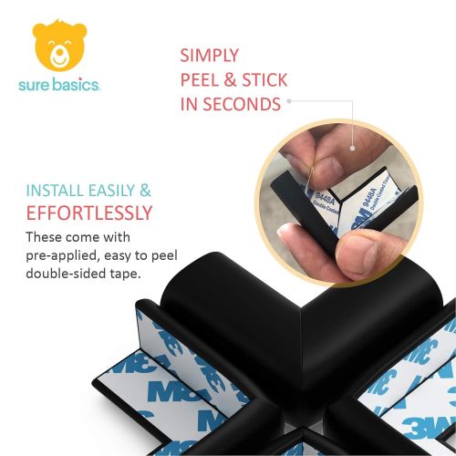  [아마존베스트]Sure Basics Baby Safety Corner Protector, Table Corner Guards, 3M Pre-Taped, Black, 12 Pack