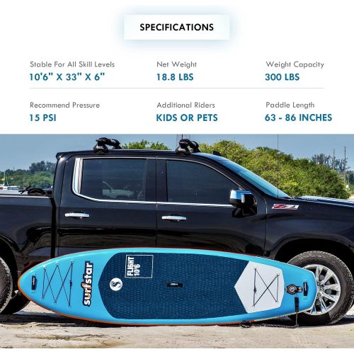  surfstar Inflatable Paddle Board, Stand Up Paddle Boards for Adults, 10’6’’x33’’x6” Paddleboard Lightweight SUP with Premium Ankle Leash, Floating Paddle, Dual Action Pump, Backpac