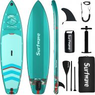 Surfwave Stand UP Paddle Board, 108‘ Inflatable SUP Board W/Backpack, Camera Mount, 5L Waterproof Bag, Leash, Paddle, Pump, 5MIN Fast Inflate, Ideal for Beginners & Expects, Fresh