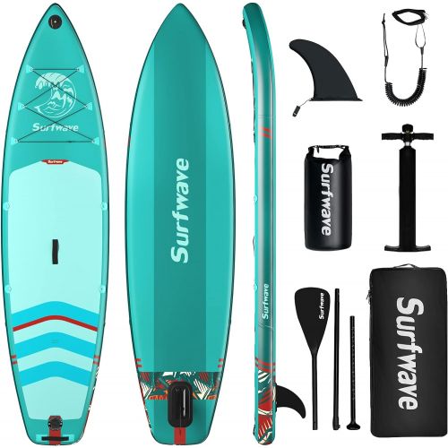  Surfwave Stand UP Paddle Board, 108‘ Inflatable SUP Board W/Backpack, Camera Mount, 5L Waterproof Bag, Leash, Paddle, Pump, 5MIN Fast Inflate, Ideal for Beginners & Expects, Fresh