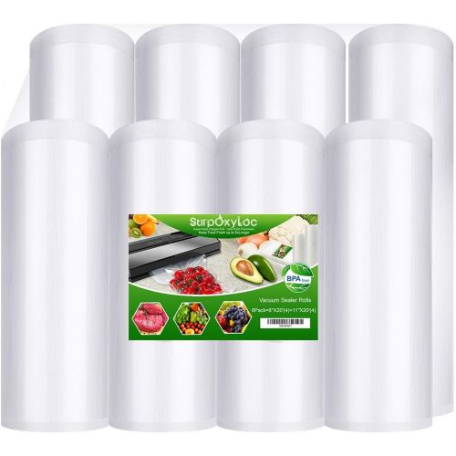  Premium!! SurpOxyLoc 8 Pack 8x20(4Rolls) and11x20(4Rolls) Food Saver Vacuum Sealer Bags Rolls with BPA Free,Heavy Duty,Great for Sous Vide and Vac Seal storage