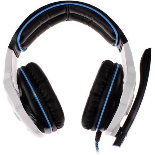  SADES 903 Surround Sound Pro USB PC Stereo Noise-Canceling Gaming Headset with High Sensitivity Mic Volume-Control Blue LED lighting (White)