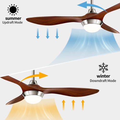  Surtime 52” Modern Ceiling Fans with Lights Remote Control Indoor Outdoor LED Ceiling Fan For Farmhouse Bedroom And Kitchen (Brown)