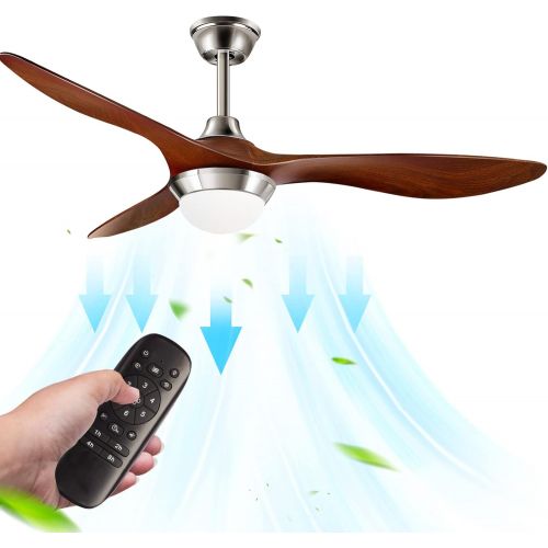  Surtime 52” Modern Ceiling Fans with Lights Remote Control Indoor Outdoor LED Ceiling Fan For Farmhouse Bedroom And Kitchen (Brown)