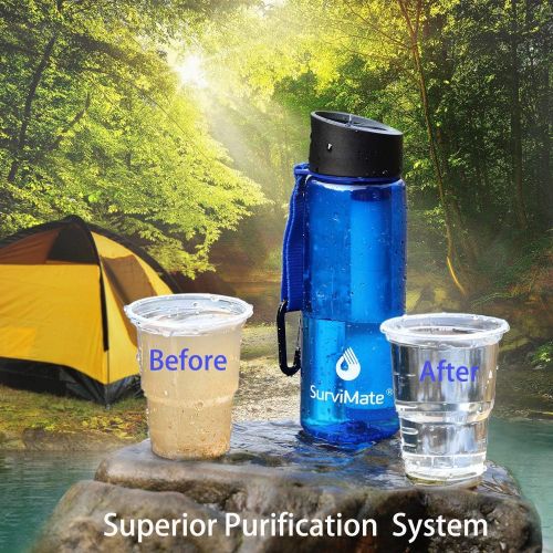  [아마존 핫딜]  [아마존핫딜]SurviMate Filtered Water Bottle BPA Free with 4-Stage Intergrated Filter Straw for Camping, Hiking, Backpacking and Travel