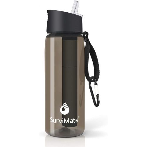  Survimate Filtered Water Bottle BPA Free with 4-Stage Intergrated Filter Straw for Camping, Hiking, Backpacking and Travel